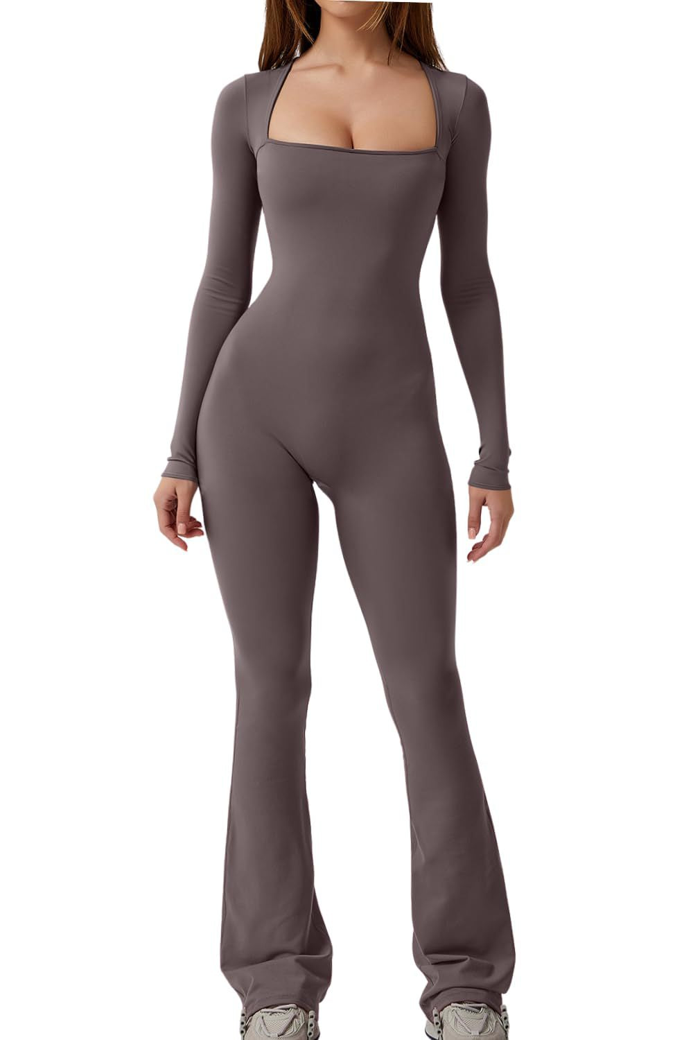 New Plus Size Spandex Long Sleeve Jumpsuit in Black - ShopperBoard